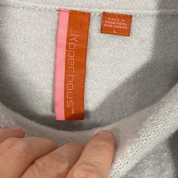 90s Koperhaus Mohair Wool Blend Belted Sweater HONG KONG MADE Vintage Blue L - Picture 7 of 11